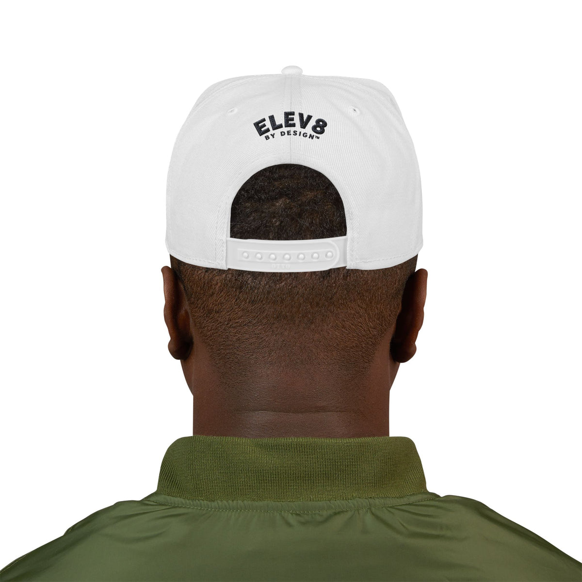 Embroidered '8' Wing Snapback Hat — White Streetwear Baseball Cap
