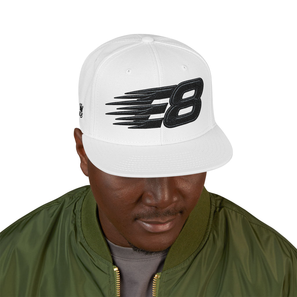 Embroidered '8' Wing Snapback Hat — White Streetwear Baseball Cap