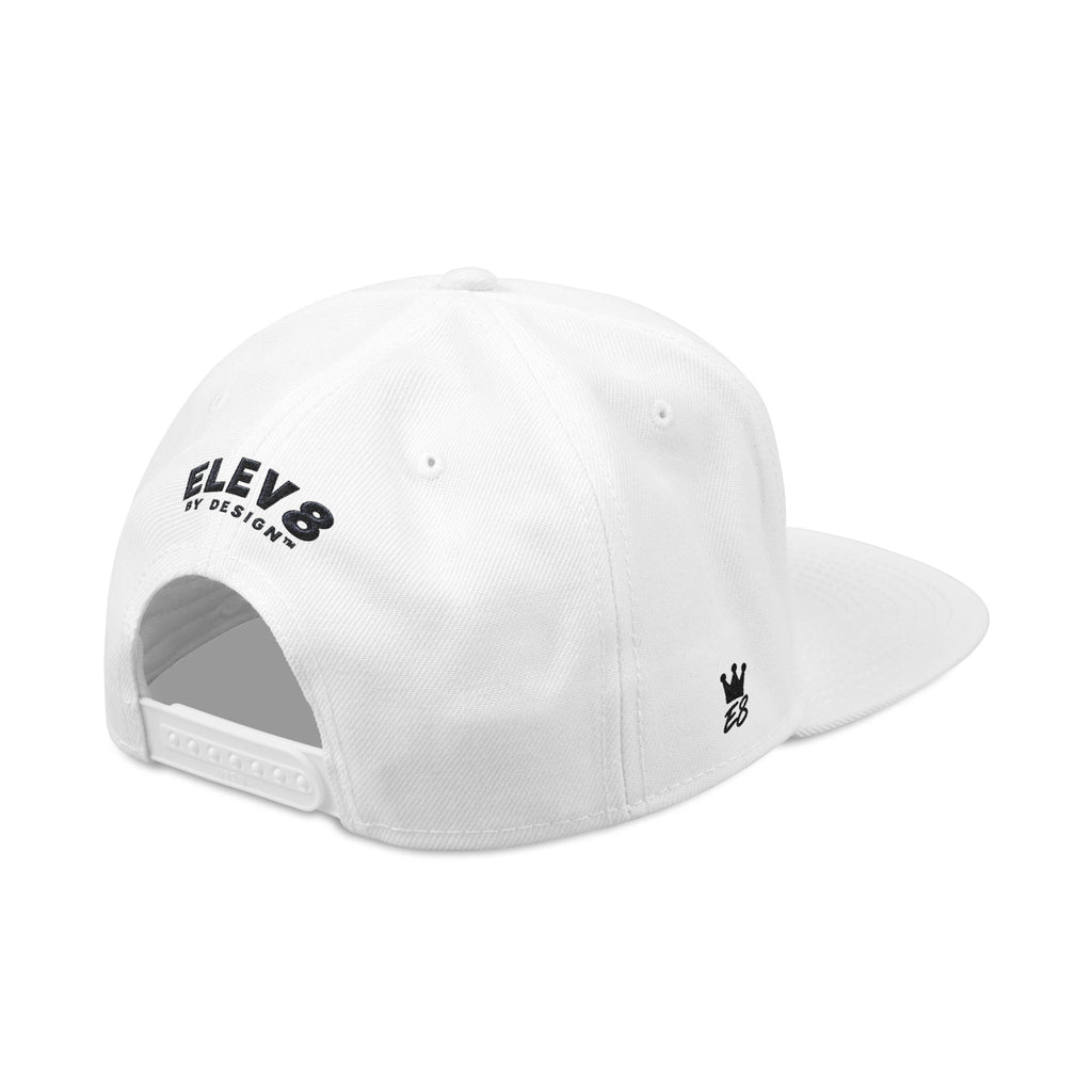 Embroidered '8' Wing Snapback Hat — White Streetwear Baseball Cap