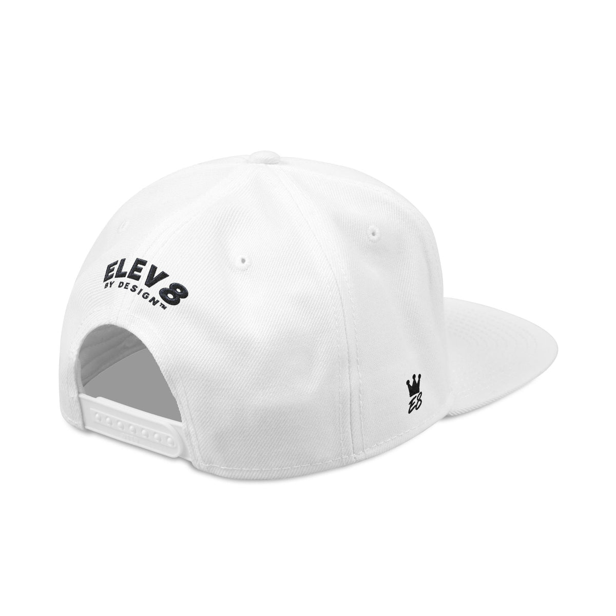 Embroidered '8' Wing Snapback Hat — White Streetwear Baseball Cap